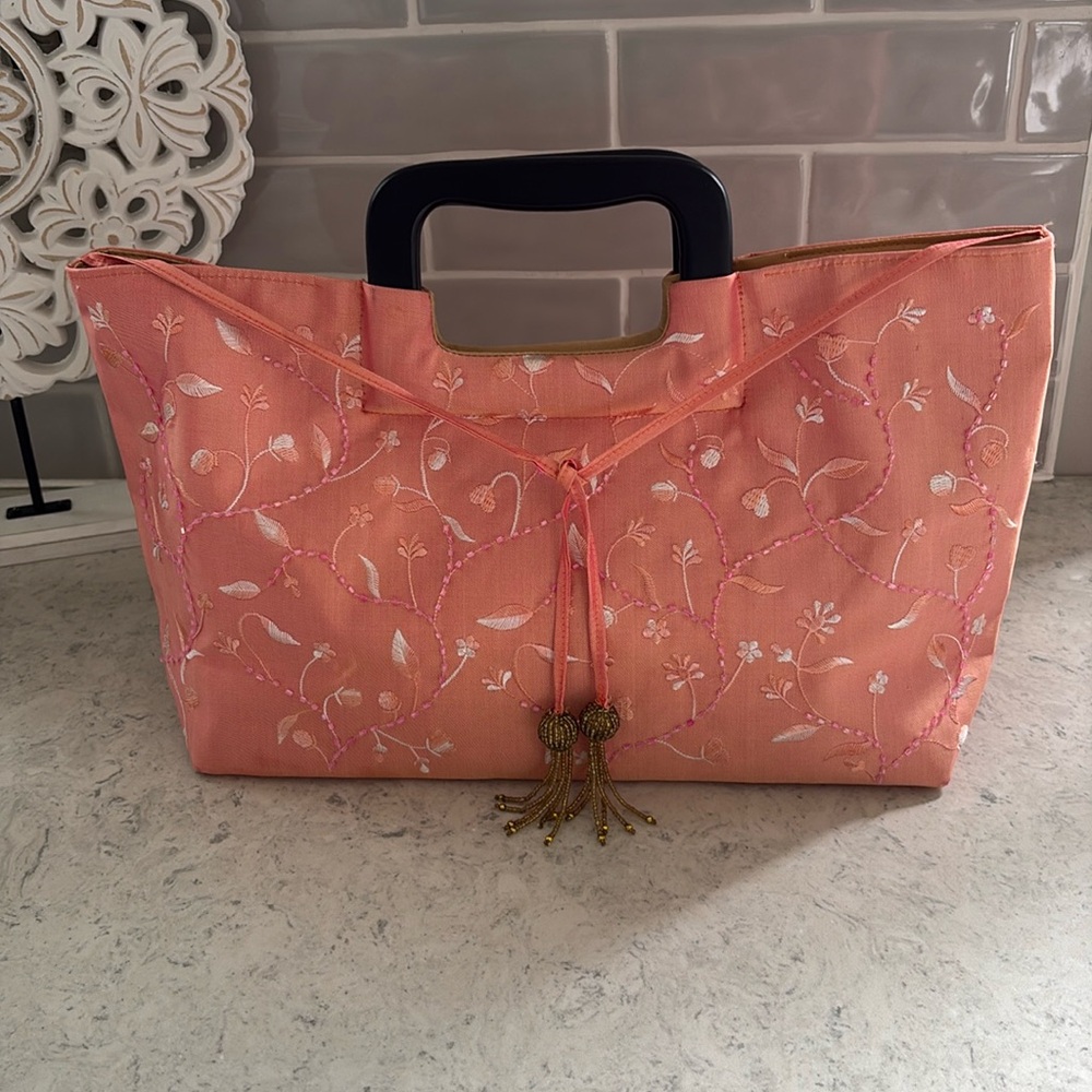Silk ombré purse Peach/Pink ombre with bead tassel